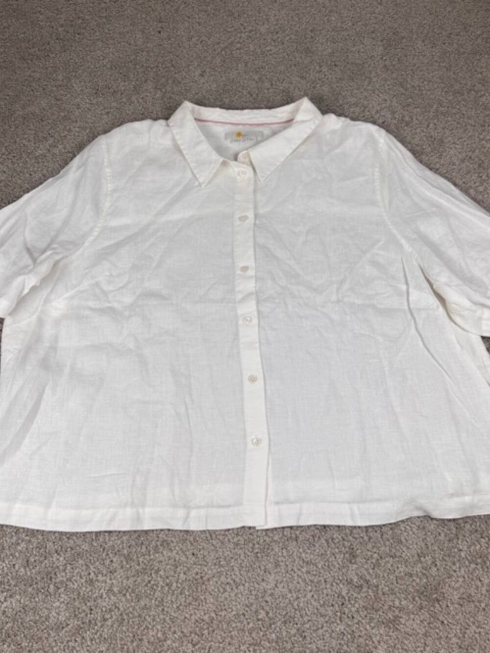 Boden Women's Shirt US 20/22 White 100% Linen Short Sleeve Collared Basic